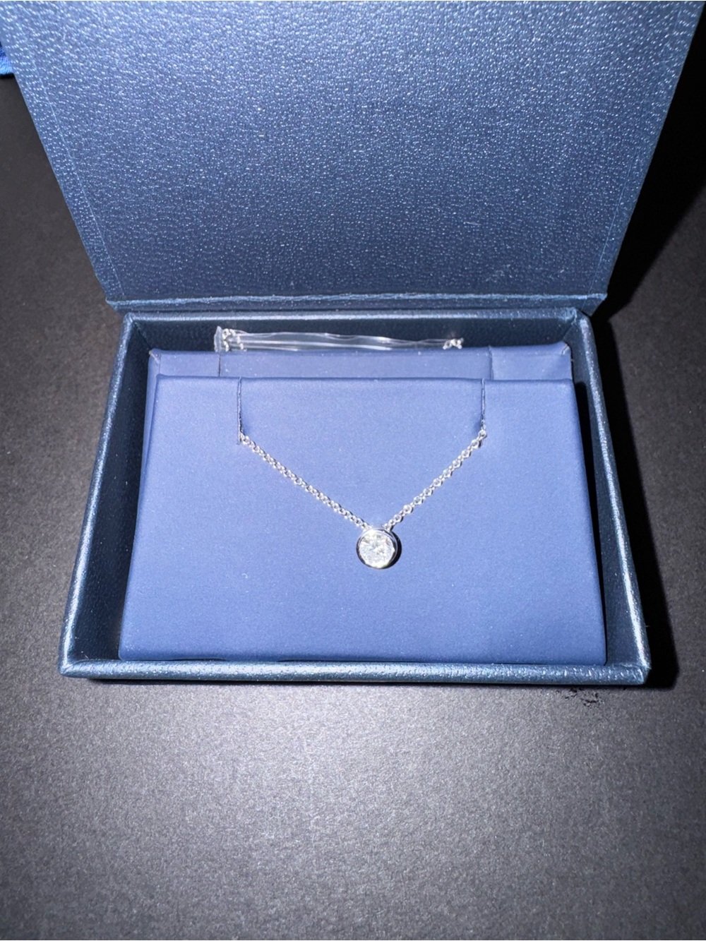 Rare Carat .25 lab grown sterling silver 18” bezel necklace. Adjustable to 16”.